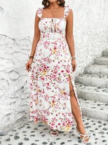 SHEIN VCAY Plus Size Vacation Split-Front Sleeveless Cami Dress