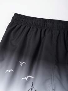 Surfspeed Men's Vacation Beach Wave Print Drawstring Loose Fit Beach Shorts - Black and White - View 4