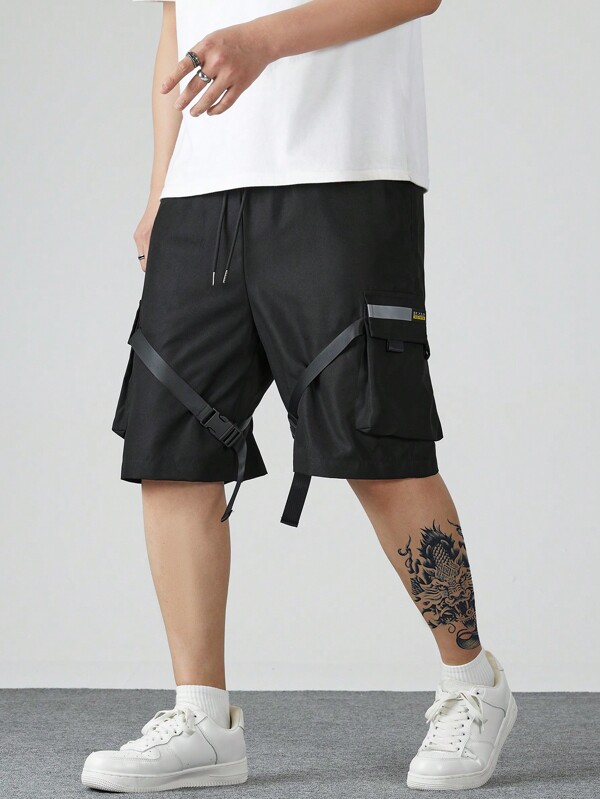 Shorts de travail décontractés amples et à taille élastique pour hommes de couleur unie