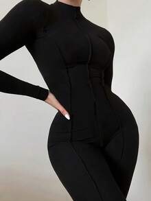 Elegant & Versatile Bodycon Long Sleeve Jumpsuit With Trousers - Black - View 3