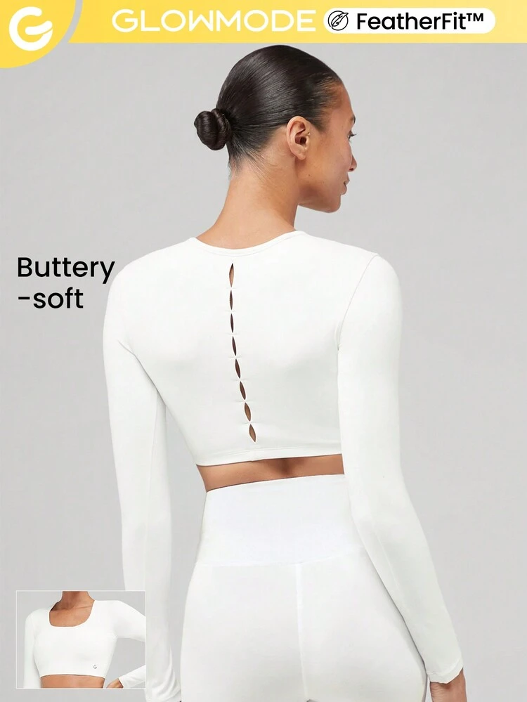 FeatherFit™ Back At It Again Cutout Crop Active Long Sleeve Top Daily Casual Summer