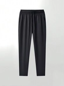 Pantalones deportivos de hombre rectos, ligeros y transpirables, con material de seda de hielo de secado rápido, pantalones largos casuales y holgados, para otoño - Negro - Ver 3