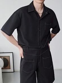 Manfinity Hypemode 夏季男士拼接口袋衬衫連體褲