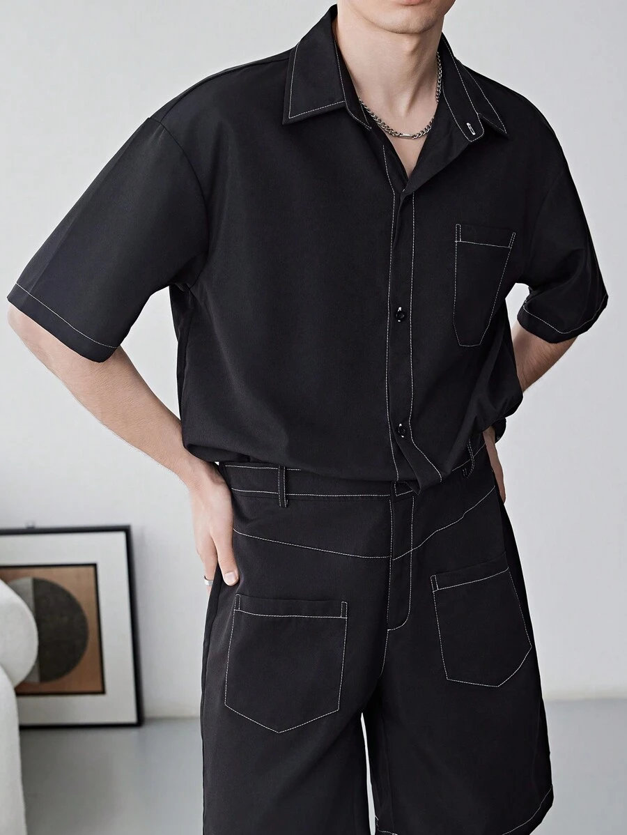 Manfinity Hypemode 夏季男士拼接口袋衬衫連體褲