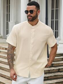 Manfinity CasualMax Men's Plus Size Solid Color Short Sleeve Button Up Single-Breasted Casual Shirt For Summer - Apricot - View 7