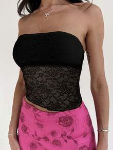 Aloruh Ladies' Strapless Lace Slim-Fit Romantic Date Tube Top - Black - View 5