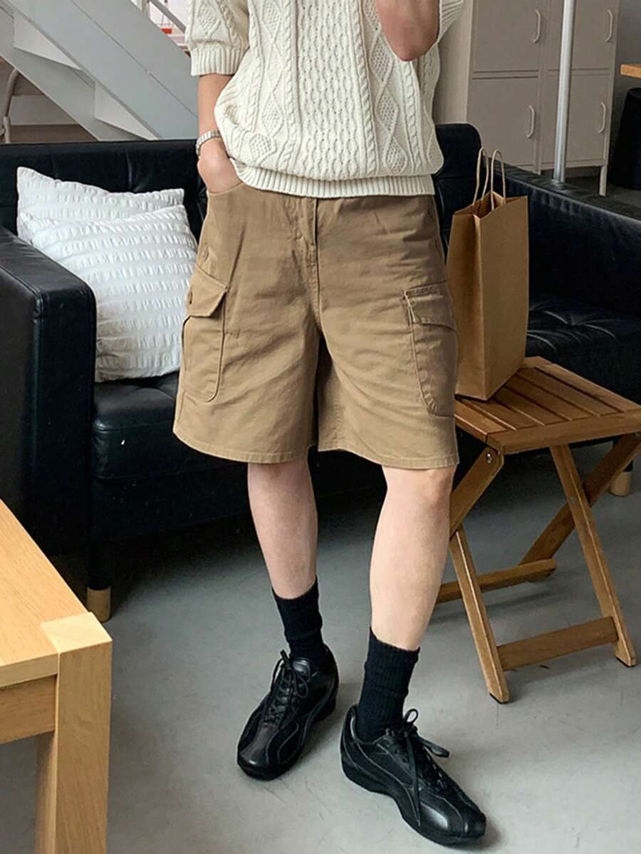 DAZY Men's Summer Solid Color Workwear Loose Shorts With Pockets Business Attire - Khaki - View 1
