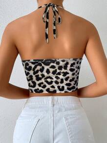 Breezaya Women's Summer Leopard Print Hollow Out Tie-Up Crop Top Graphic Cheetah Print Tees Women Tops