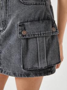 SHEIN Cottnline HIGH  WAIST MINI SKIRT CARGO POCKETS - Grey - View 7