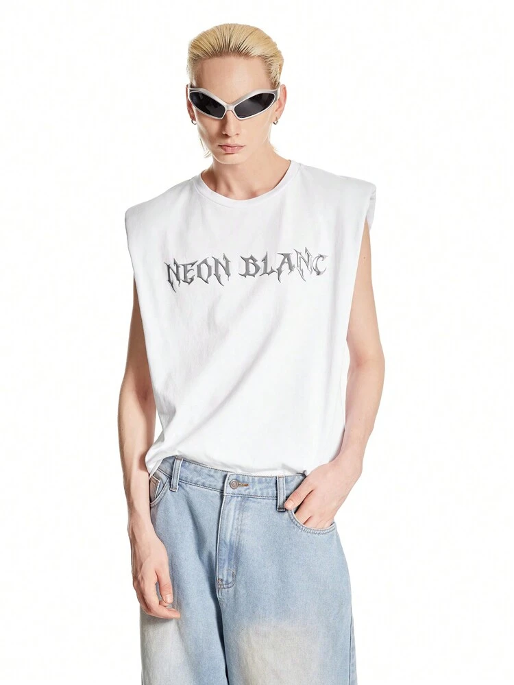 Men's Knitted Cotton High-Frequency Sleeveless Street Style Loose Fit Regular Tank Top, Suitable For Daily Wear In Spring And Summer