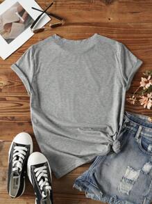 SHEIN Áo thun nữ ngắn tay in chữ mùa hè - Màu Xám nhạt - Xem 2