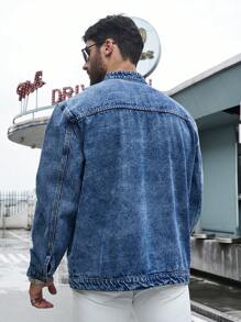 Manfinity Homme Men Plus Zip Up Denim Jacket For Spring & Autumn - Blue - View 2