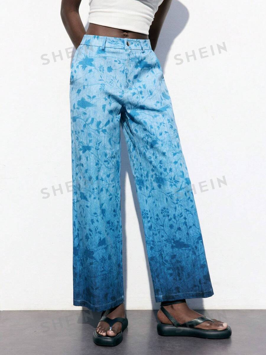 Maija Pantalones casuales anchos y holgados con estampado floral para conjuntos de vuelta al colegio para mujeres