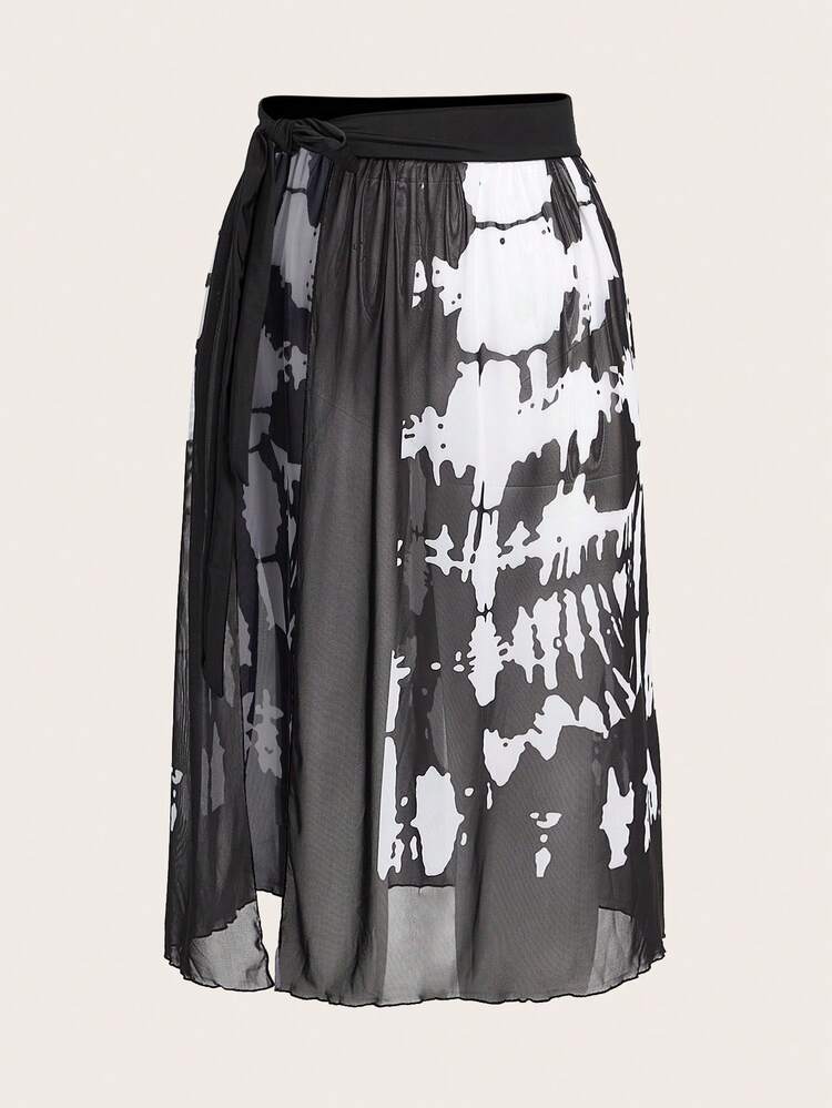 Plus Size Tie-Dye Sheer Mesh One-Piece Swimsuit, Bathing Suit Beach Outfit Vacay Vibe Summer