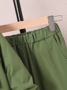 SHEIN Tween Boy 1pc Letter Graphic Flap Pocket Jacket & 1pc Pants Chic Outfits For Autumn/Winter