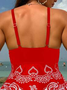 SHEIN Swim Conjunto Tankini de empalme estampado de paisley para playa de verano de mujer