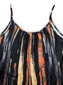 Cami-Mono de verano con impresión de cepillo para tallas grandes - Negro - Ver 7