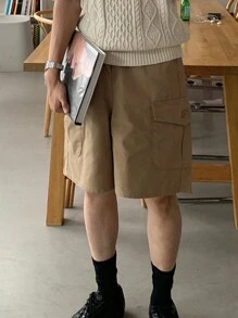 DAZY Men's Summer Solid Color Workwear Loose Shorts With Pockets Business Attire - Khaki - View 5