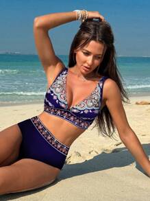 SHEIN Swim Women Summer Beach Floral Print Sexy Bikini Set Tandem Bikini Set Positioning Print