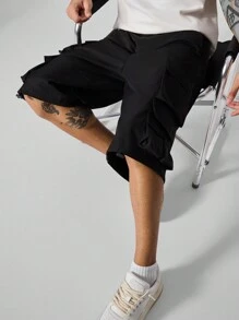 Manfinity Streetrush Pantalones cortos informales de trabajo con bolsillos y unicolor para hombre