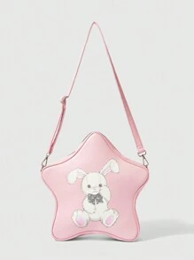 ROMWE Kawaii Ba lô đeo vai hình con thỏ in hình năm cánh - Hồng - Xem 6