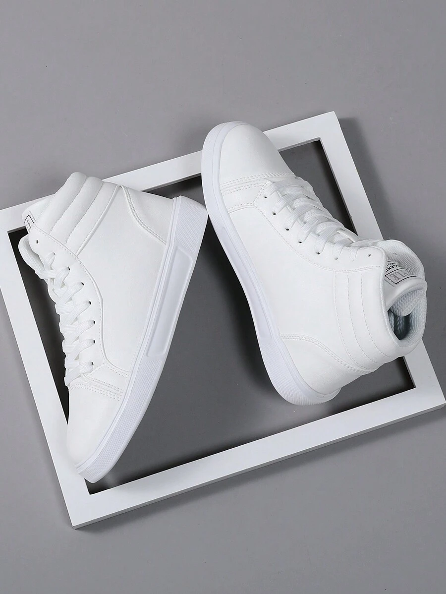 男女通用休闲系带运动鞋，百搭运动撞色运动鞋，学生鞋 - 白色 - 查看 1