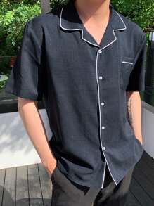 DAZY Men's Summer Short Sleeve Casual Shirt With Contrast Collar And Hem - Blue - View 5