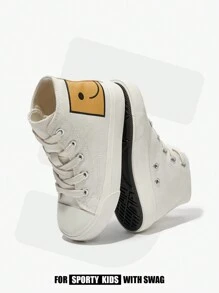 JNSQ Chaussures de canevas enfant à bout carré à la mode avec motif souriant, style décontracté de printemps/été