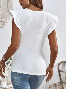 SHEIN Maternity Round-Neck Solid Color Lace Patchwork Summer Casual T-Shirt - White - View 2