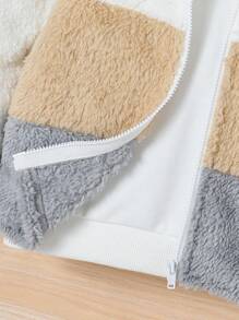 SHEIN 嬰兒男/女休閒可愛簡約色塊毛茸茸連帽外套，秋冬季 - 彩色 - 查看 13