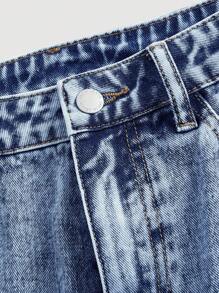 SHEIN Girlism Teen Girls Casual Ripped Straight Leg Jeans - Dark Wash - View 3