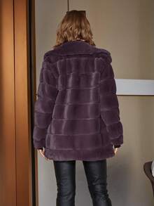 Eilly Bazar Solid Open Front Fuzzy Coat For Winter - Red Violet - View 2