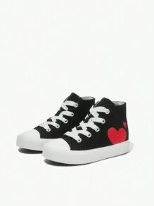 JNSQ Fashionable All-Match Versatile Spring/Summer Casual High-Top Heart-Shaped Vulcanized Canvas Shoes For Kids - Black - View 5