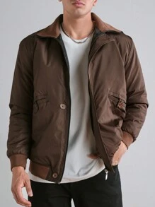 SHEIN Cottnline Men's Short Cargo Style Solid Jacket In Slim Fit - Brown - View 1