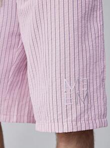 Manfinity Hypemode Men's Striped Print Drawstring Waist Fashionable Casual Shorts - Pink - View 6