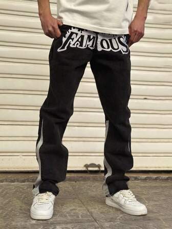 Jeans de mezclilla para hombre con impresión de letras