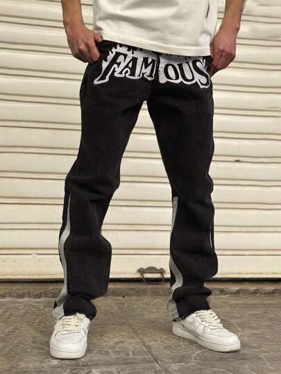 Jean en denim avec impression de lettre pour homme