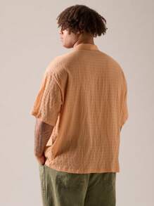 Manfinity VCAY Men's Plus Size Casual Woven Loose Fit Drop-Shoulder Mandarin Collar Short Sleeve Shirt, Suitable For Summer Daily Wear Plain Shirt