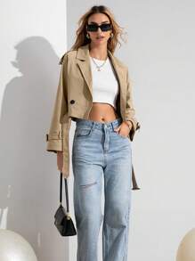 MIEGOFCE 卡其色短款休闲长袖风衣 - 卡其色 - 查看 4