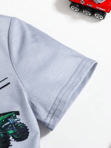 SHEIN Bộ quần áo mặc nhà mùa hè cho bé trai – Bộ áo ngắn tay cổ tròn & ngắn in họa tiết xe hơi, Bộ đồ ngủ thoải mái họa tiết mát mẻ, Trang phục ngủ ấm cúng cho trẻ em - Xám - Xem 7