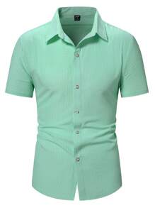 Manfinity Homme Men's Striped Short Sleeve Casual Shirt For Summer Daily Commute - Green - View 6