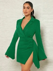 SHEIN SXY Đầm Xù Trọn gói màu trơn Gợi cảm - màu xanh lá - Xem 5