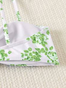 SHEIN Swim Set Bikini Seksi Wanita Motif Kotak-kotak dan Bunga untuk Pantai Musim Panas - Lime Green - View 3