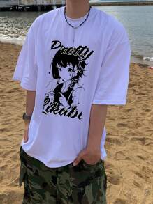 DAZY Men's Summer Cartoon Character & Letter Printed Round Neck Casual Short Sleeve T-Shirt Back To School,Graphic Tees - White - View 5