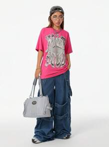 Coolane 女士 Streetwear Y2K 图案大码 T 恤 - 玫紅色 - 查看 3