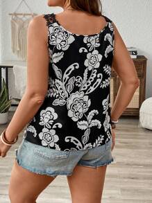 SHEIN VCAY Sommer Bluse, Große Größen mit Spitzenbesatz und ärmellos für den Urlaub - Schwarz und Weiss - Übersicht 2