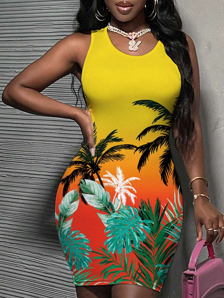 Slaydiva 全印花圖案大尺碼夏季度假裙