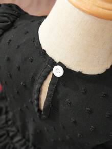 Atuendo lindo de verano para bebé niña con top de manga corta y cuello Peter Pan con falda de malla con estilo - Negro - Ver 5