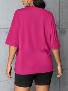 Women Letter Print Round Neck Drop Shoulder T-Shirt And Fashionable Versatile Shorts Casual Set, Summer
