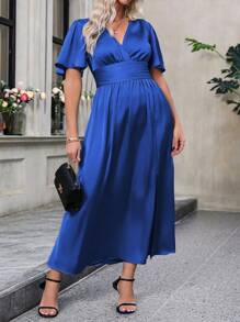 Flirla Plus Butterfly Sleeve Split Thigh Dress For Summer - Royal Blue - View 7